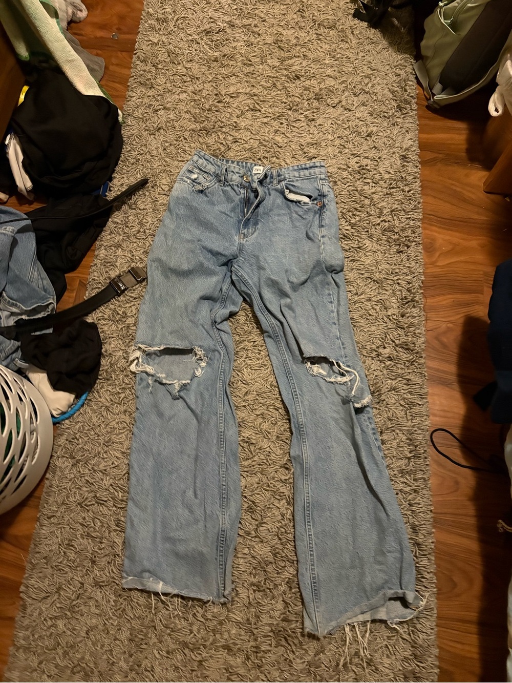 Zara Light Blue Distressed Flare Jeans